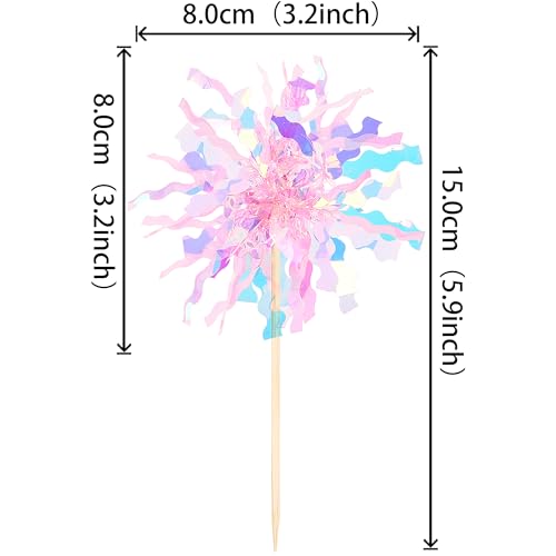 30 PCS Foil Firework Cupcake Toppers Sparkle Tinsel Cupcake Picks Happy Birthday Cake Toppers Drink Stirrers Cocktail Food Fruit Toothpicks for Baby Shower Wedding Party Decorations Supplies Pink (30 Count)