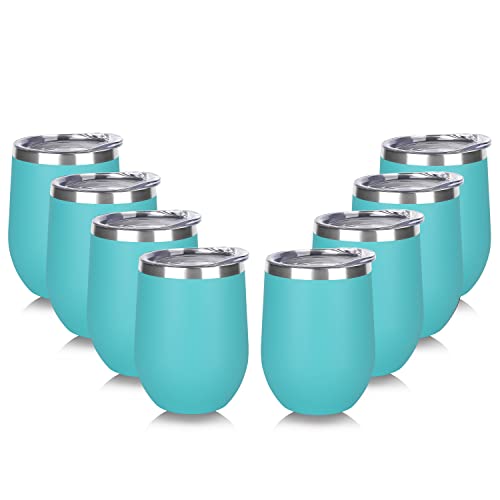 Stainless Steel Wine Tumbler Bulk with Lid (8 Count)