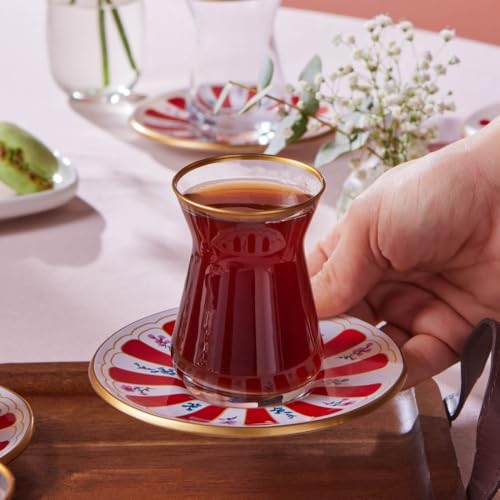 Bursa 12 Piece Turkish Tea Glass and Saucer Set