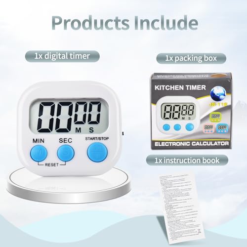 6 Pack Digital Kitchen Timer Magnetic Digital Timer with Big Display Loud Ring Cooking Timers for Cooking (4 Count)