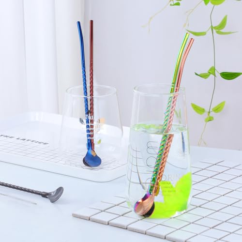 10 pcs Metal Straw Spoons with 2 Cleaning Brushes