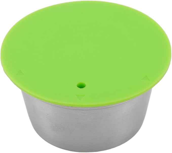 Refillable Coffee Capsule, Stainless Steel Reusable Coffee Pod, High Temperature with Food Grade Silicone Lid for Machines, Includes Scoop and Brush (Green)