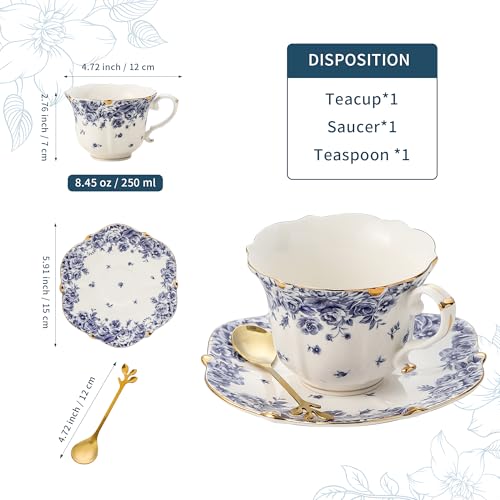 Country Roses Bone China Tea Cup and Saucer Set (3 Count)