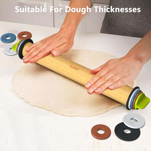Adjustable Rolling Pin with 4 Thickness Rings &Pastry Mat For Baking Dough (2 Count)