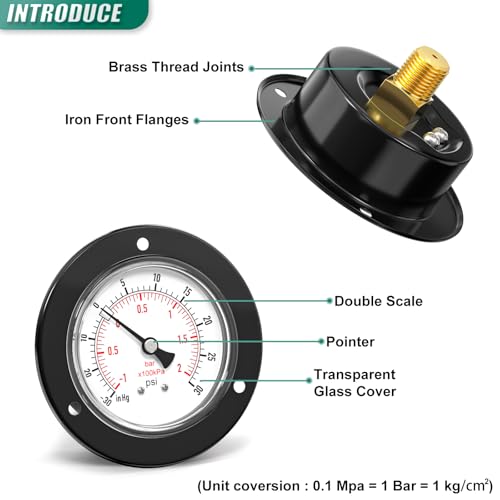 30inHG~30PSI Black Front Flange Panel Mount