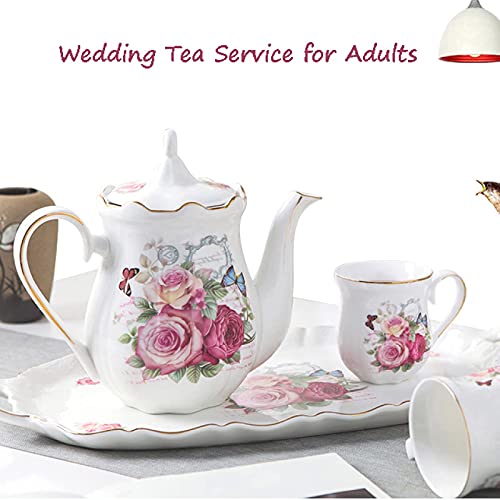 Tea Set for Adults Porcelain Coffee Tea Pot Tea Set with Teapot Tea Cup Sets Tea Sets for Afternoon Tea Wedding Gift