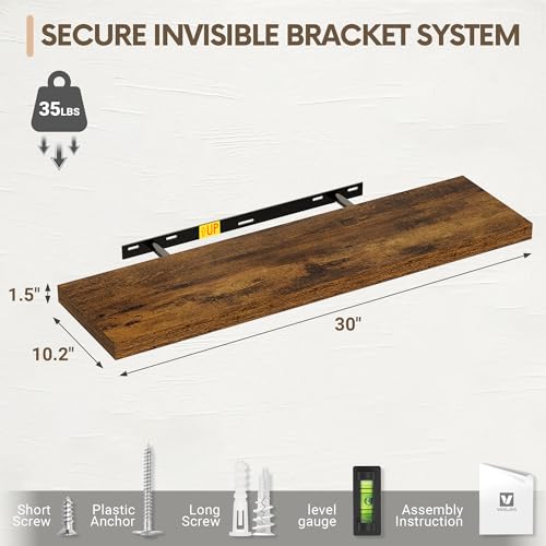 10 Inch Deep Floating Shelves 30x10” Set of 2 (2 Count)