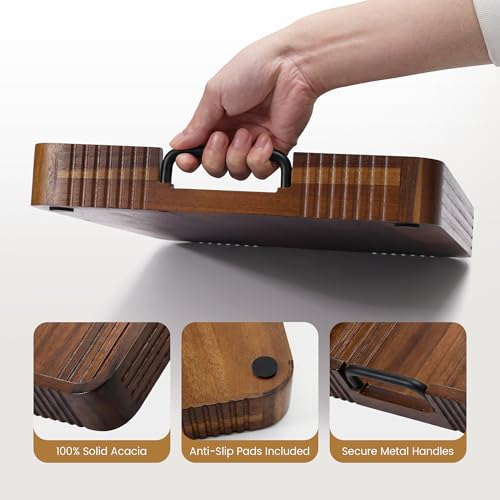 Acacia Wood Serving Tray with Metal Handle
