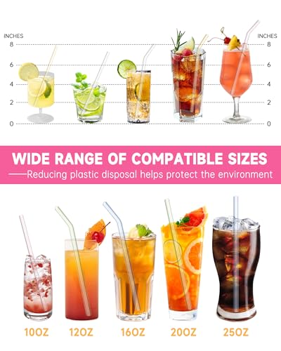 10 Pcs Reusable Glass Straws Shatter Resistant