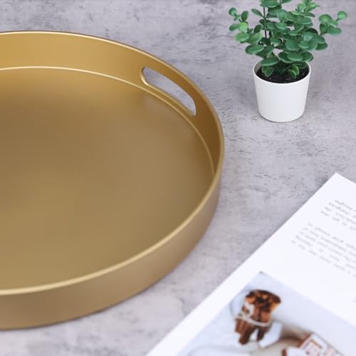 Round Gold Decorative Serving Tray with Handles