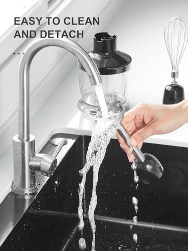 5-in-1 Hand Immersion Blender 1000W Handheld, Copper Motor Stainless Steel Blade Stick Blender, Mixing Beaker, Food Processor, Whisk, Milk Frother, for Smoothies Puree Baby Food (Black1)
