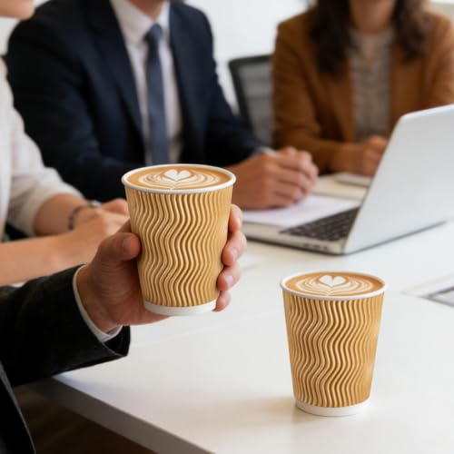 500 Pack 12oz Insulated Disposable Paper Coffee Cups Champagne (500 Count)