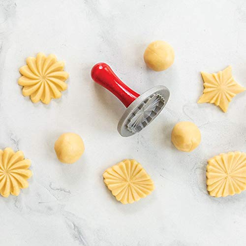 Pretty Pleated Cookie Stamps Silver Cast Aluminum with Wood Handles