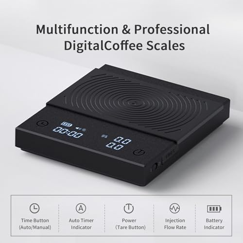 Coffee Scale Basic 2.0 Electronic Espresso Scale with Water Flow Rate and Timer Function
