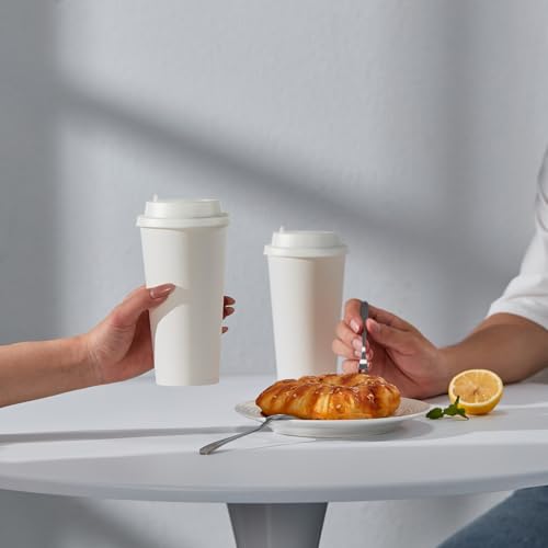 100 Pack 20 oz Disposable Paper Coffee Cups with Lids (100 Count)
