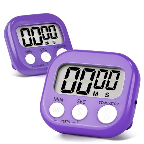 2 Pack Purple Digital Kitchen Timer Magnetic Digital Timer with Big Display Loud Ring Cooking Timers for Kitchen Electronic Timers for Cooking (4 Count)