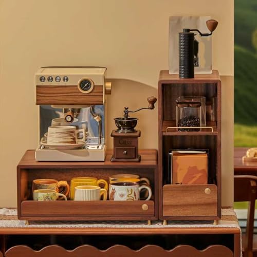 Wooden Coffee Station Storage Rack with Drawers