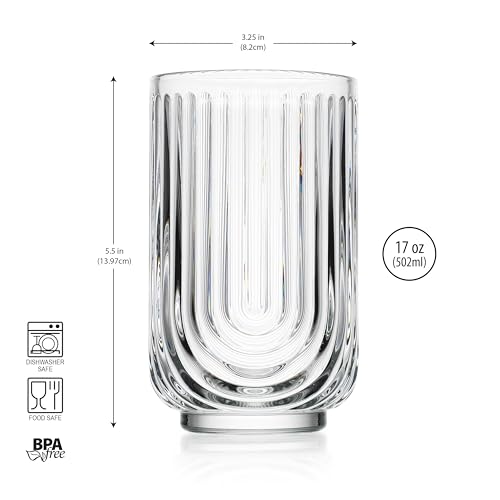 Drinking Glasses Set of 8. 17oz Vintage Drinking Cups. Ripple Cocktail Glasses (8 Count)