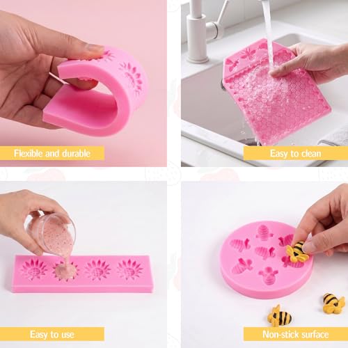 5 Packs Bumble Bee Chocolate Molds Bee Silicone Mold Honey Comb and Sunflower Silicone Mold Fondant Molds for Cake Decorations