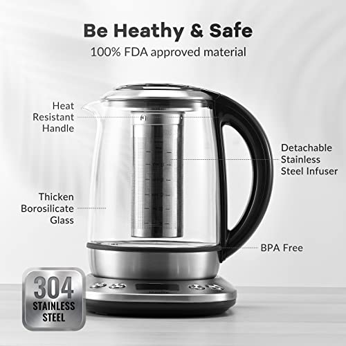 Electric Tea Kettle Borosilicate Glass Tea Maker With Temperature Control and Infuser