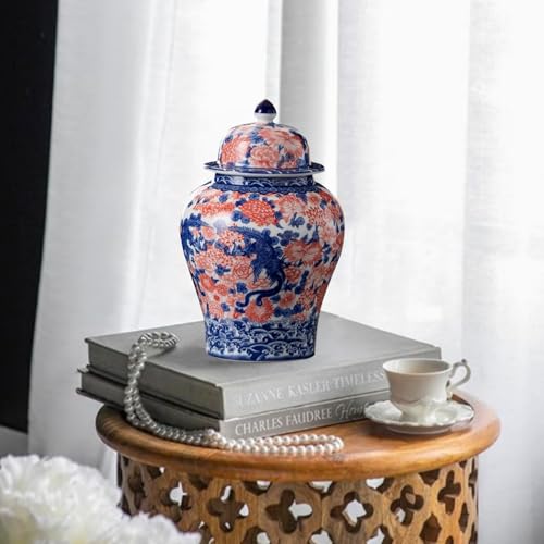 8 inches Phoenix Ginger Jar with Lid red blue Decorative Ceramic
