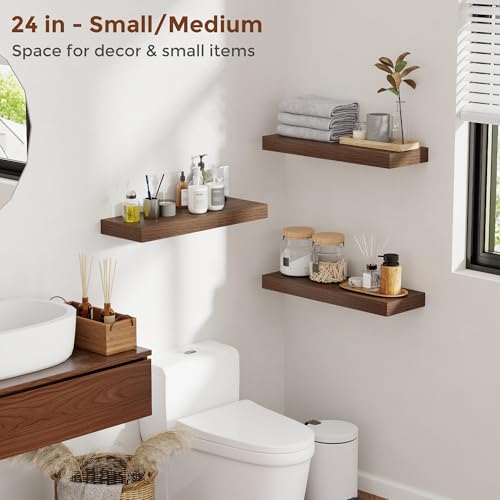 48 Inch Floating Shelves for Wall 8 Inch Deep Walnut Shelves Set of 2 (2 Count)
