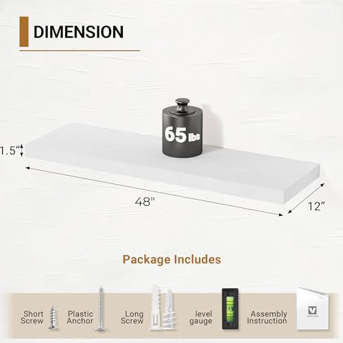 48 Inch White Floating Shelves (2 Count)