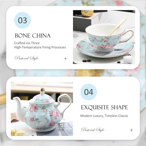floral porcelain coffee cups set for 6 people