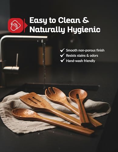 Acacia Utensil Set of 5 with Holder (6 Count)