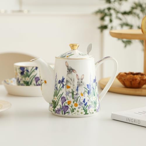 Porcelain Tea Set with Removable Stainless Steel Infuser for Afternoon Tea