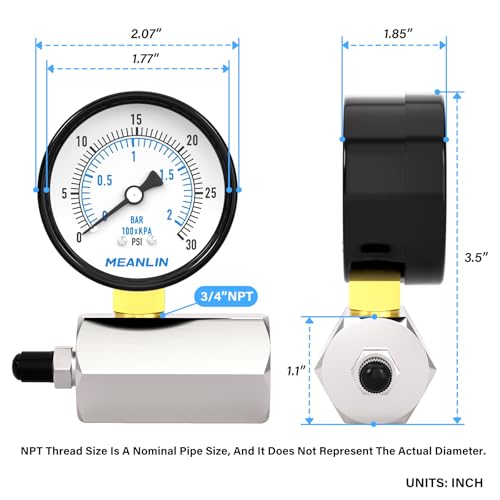 0 30Psi 2" Steel Double Graduated Air Test Pressure gauges