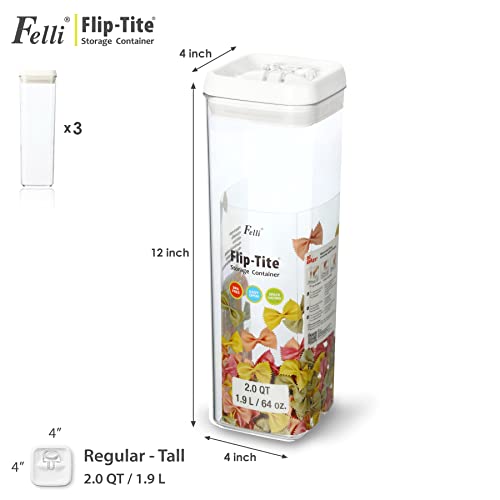 Flip Tite TALL Storage Container with Lid 4" Air Tight Easy Open Ring Top (3 Count)