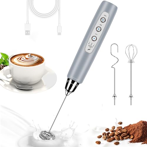 Milk Frother Wand Rechargeable Handheld Whisk Coffee 3 Speed Adjustable