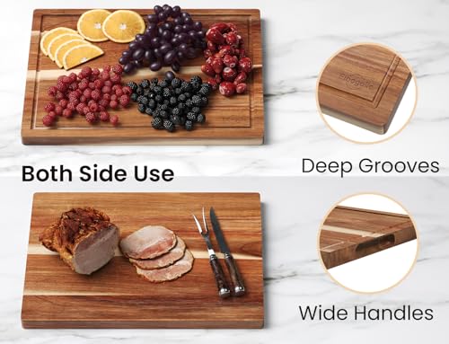 Set of 3 Large Acacia Wood Kitchen Cutting Boards with Holder (3 Count)