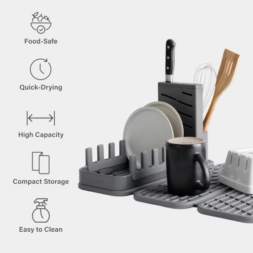 Home Collapsible Dish Drying Rack with Stone Dish Pad