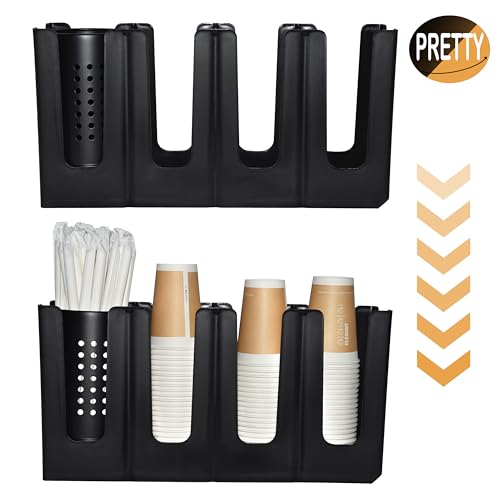 Cup Holder Lid Dispenser with Straw Organizer