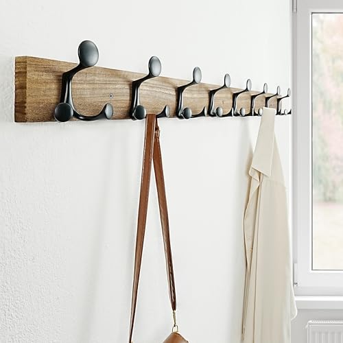 43 Inch Wood Burnt Coat Rack Wall Mount with 8 Triple Hooks