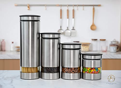 Airtight Glass Canister Set of 4 with Stainless Steel Sleeve for Kitchen Counter (4 Count)