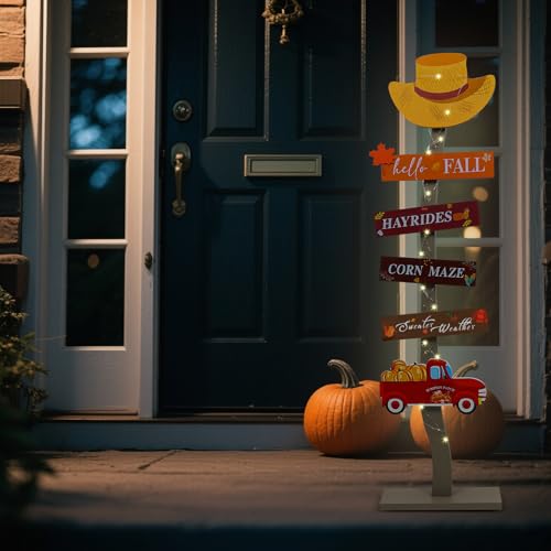 Lighted Wood Hello Fall Porch Sign