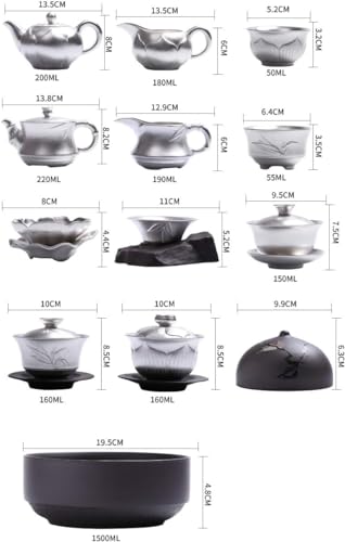 999 Sterling Silver Tea Set Kung Fu Tea Cup Set with Silver Set Tea Home Ceramic Teapot Lid Bowl for Gift