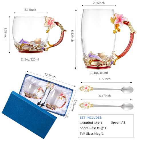 Tea Cup Glass Coffee Mugs (2 Count)