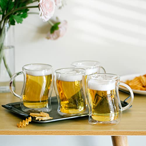BTaT- Double-Walled Beer Mugs, 16 oz, 4 Pack, Double-Walled Glass with Handle, Insulated Beer Glasses, Drinking Glasses for Bar, Beverages, Alcohol, Water (4 Count)