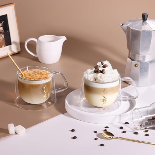 Double Walled Glass Coffee Mug 12oz Cappuccino Latte Cups Set of 2 (2 Count)