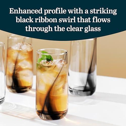 Ascent Black Ribbon Tumbler and Rocks Drinking Glasses Set of 16 (16 Count)