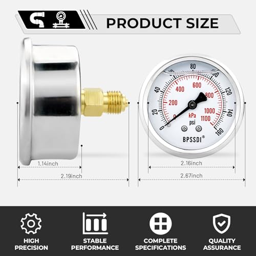 0 160 Psi Glycerin Liquid Filled Low Pressure Gauge