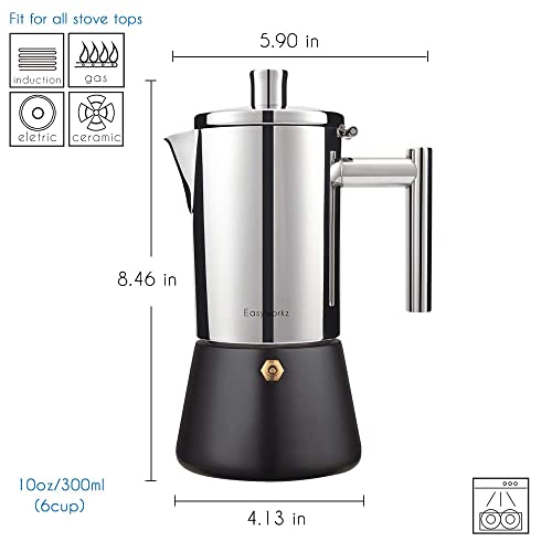Diego Stovetop Espresso Maker Stainless Steel Italian Coffee Machine Maker 6Cup 10 oz Moka Pot Induction Espresso Pot