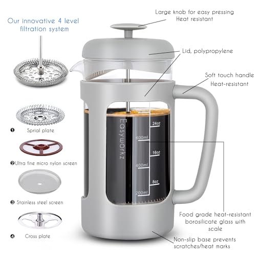 French Press 34 oz Coffee Tea Maker with Borosilicate Glass