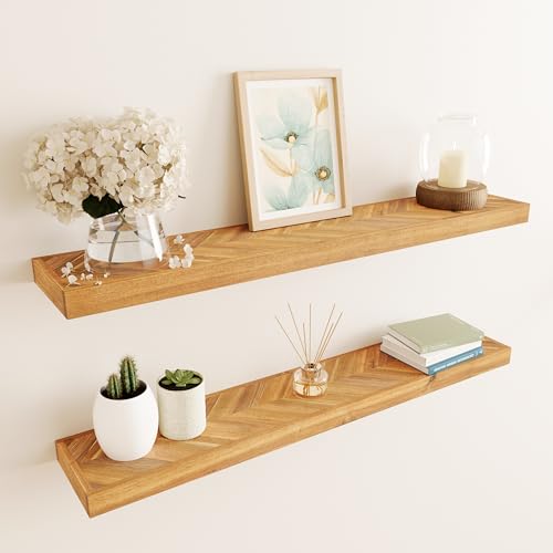 36" Acacia Chevron Floating Shelves Set of 2 (2 Count)