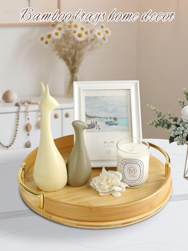 14″ Round Bamboo Serving Tray with Handles