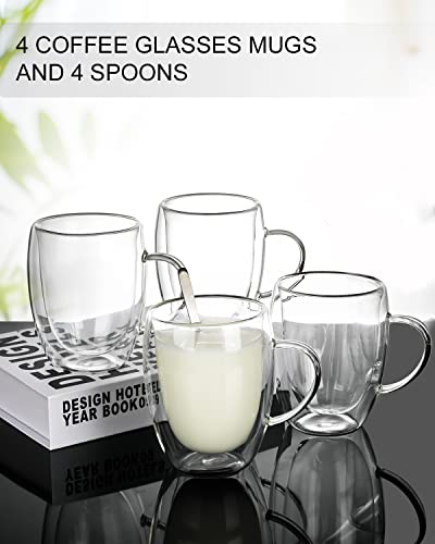 4 Pack Double Walled Coffee Cups Glasses Mug 12oz Borosilicate Glass (4 Count)